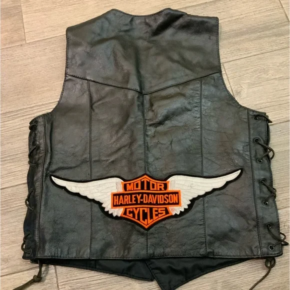 VINTAGE Route 66 Leather vest with Harley patch - Picture 1 of 7